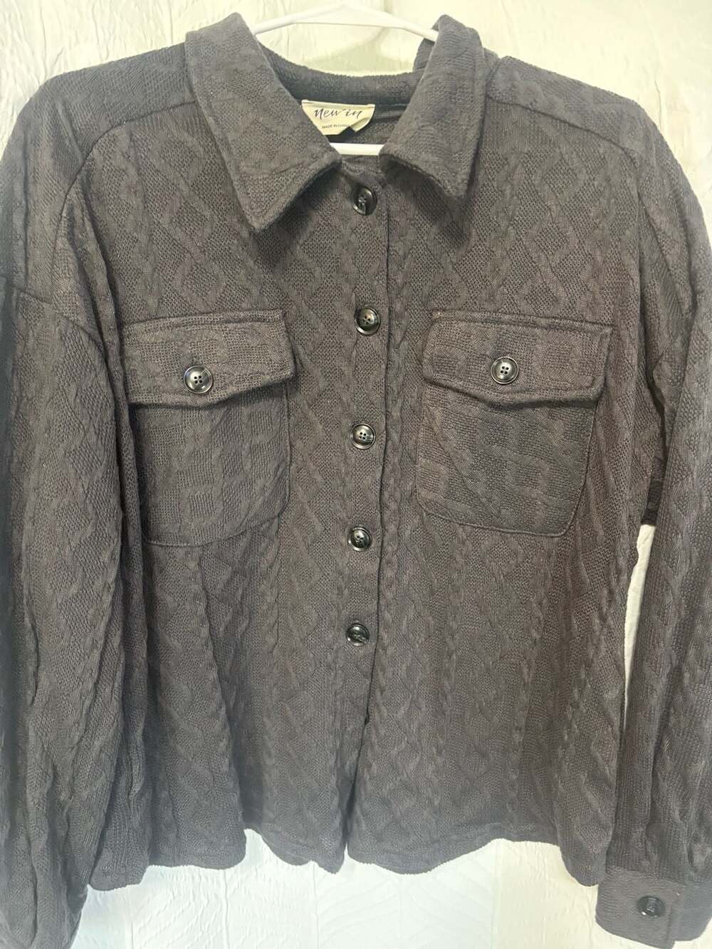 New In Cable Knit Long Sleeve Button Down Shacket Jacket with Pockets